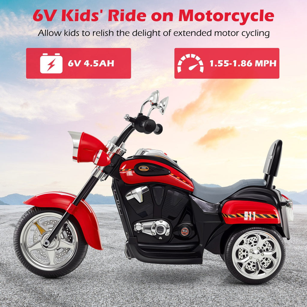 6V 3 Wheel Toddler Chopper Motorbike with Upward and Downward Headlight, Black and Red
