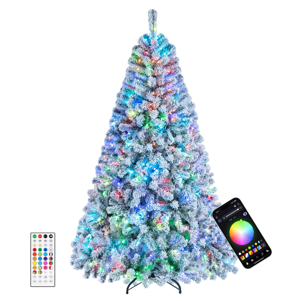6 FT Smart Flocked Christmas Tree with App and Remote Control, RGB Lights and Music Sync