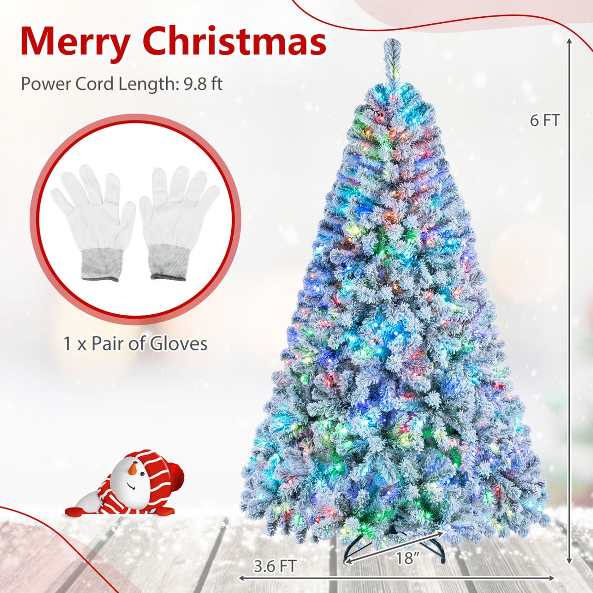 6 FT Smart Flocked Christmas Tree with App and Remote Control, RGB Lights and Music Sync