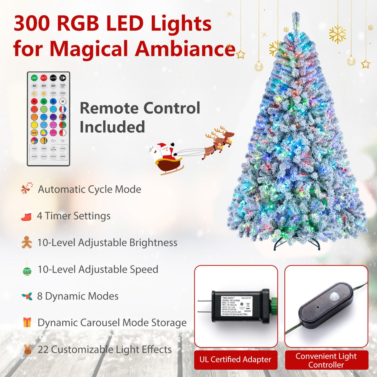 6 FT Smart Flocked Christmas Tree with App and Remote Control, RGB Lights and Music Sync