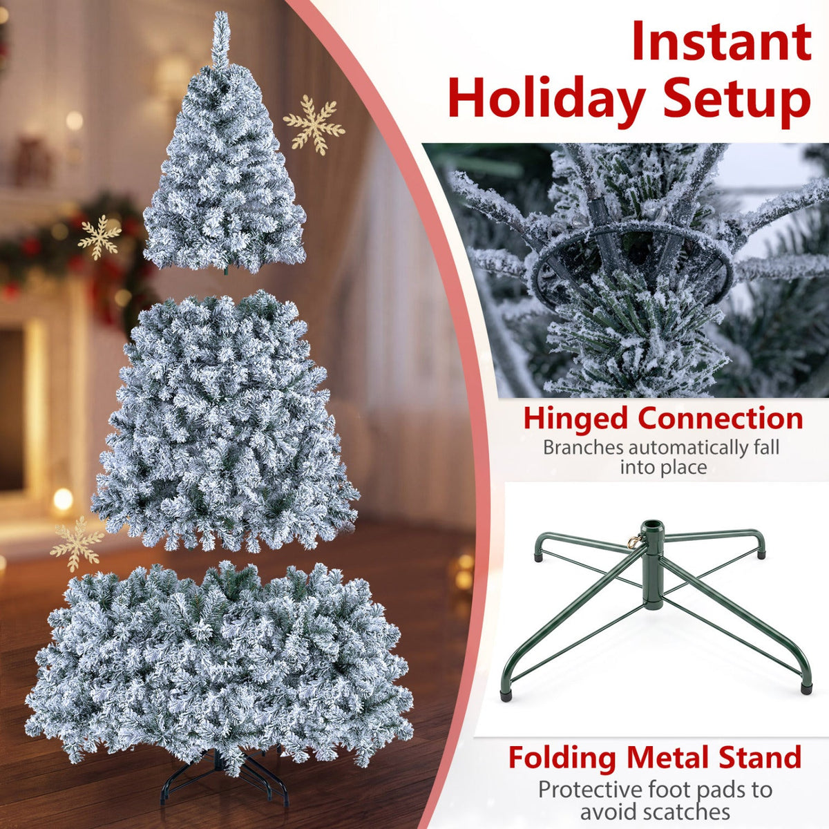 6 FT Smart Flocked Christmas Tree with App and Remote Control, RGB Lights and Music Sync