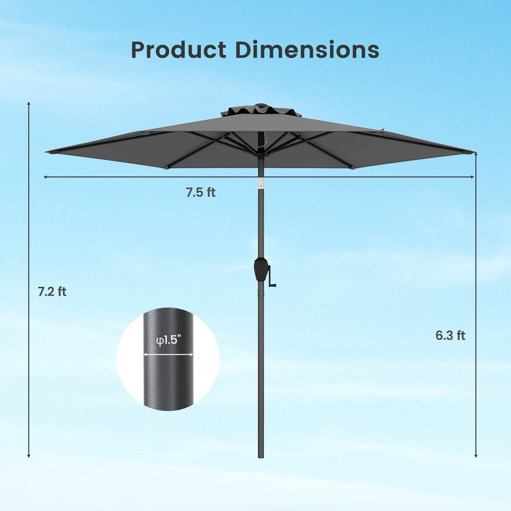7.5 feet Outdoor Patio Heavy Duty Market Umbrella with Push Button Tilt-Gray
