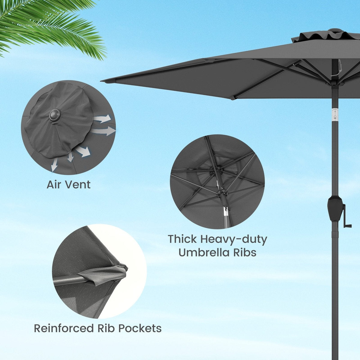 7.5 feet Outdoor Patio Heavy Duty Market Umbrella with Push Button Tilt-Gray