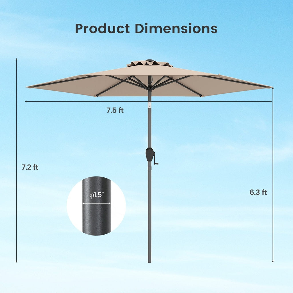 7.5 feet Outdoor Patio Heavy Duty Market Umbrella with Push Button Tilt-Tan