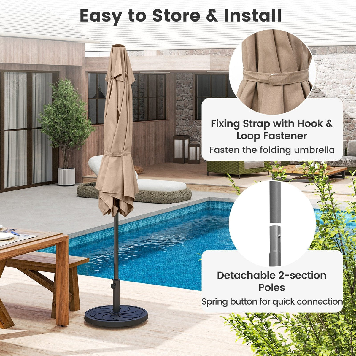 7.5 feet Outdoor Patio Heavy Duty Market Umbrella with Push Button Tilt-Tan