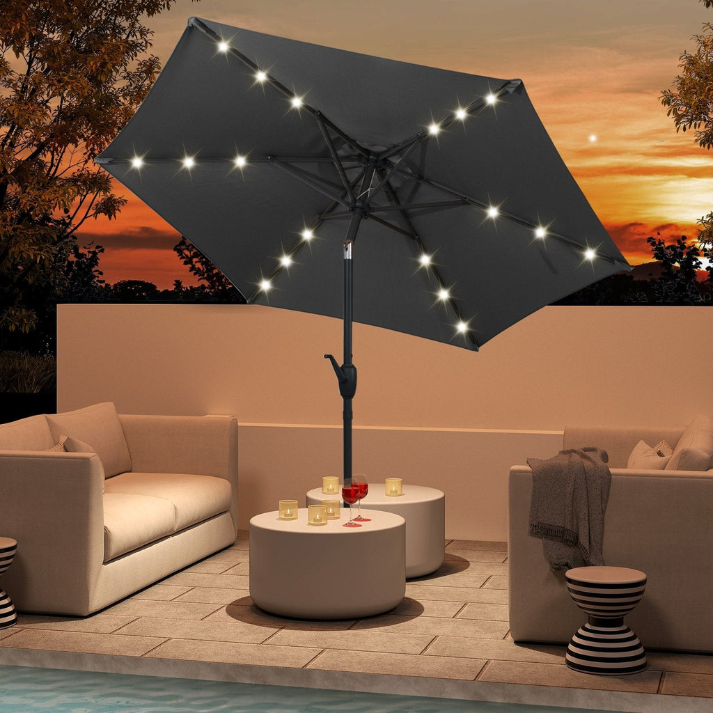 7.5 Feet Solar Powered Patio Umbrella with LED Lights and Crank Handle-Gray
