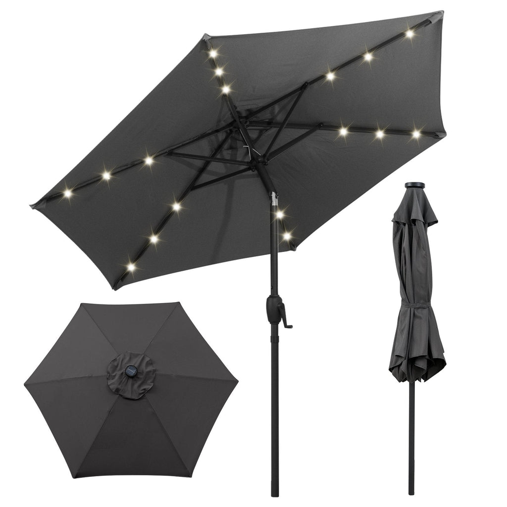 7.5 Feet Solar Powered Patio Umbrella with LED Lights and Crank Handle-Gray