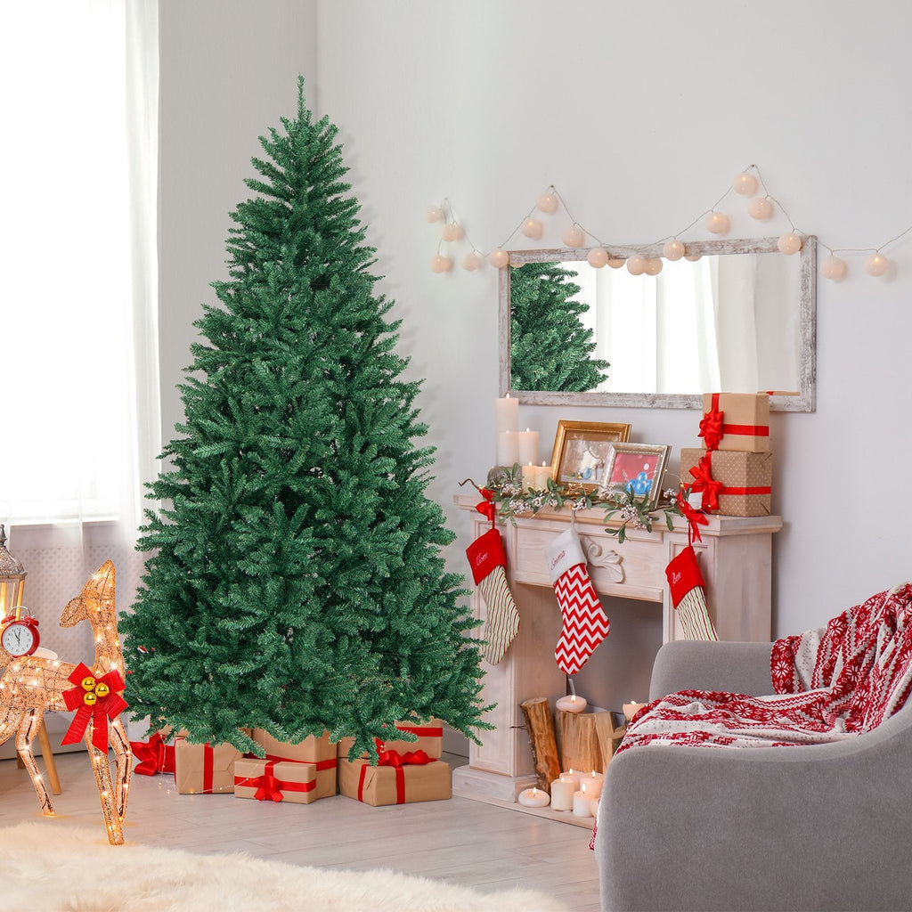 7.5 FT Hinged Artificial Christmas Tree with 2254 Branch Tips and Folding Metal Stand, Unlit