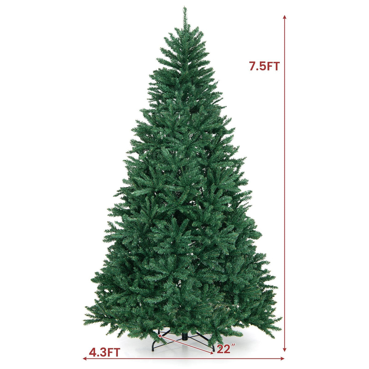 7.5 FT Hinged Artificial Christmas Tree with 2254 Branch Tips and Folding Metal Stand, Unlit