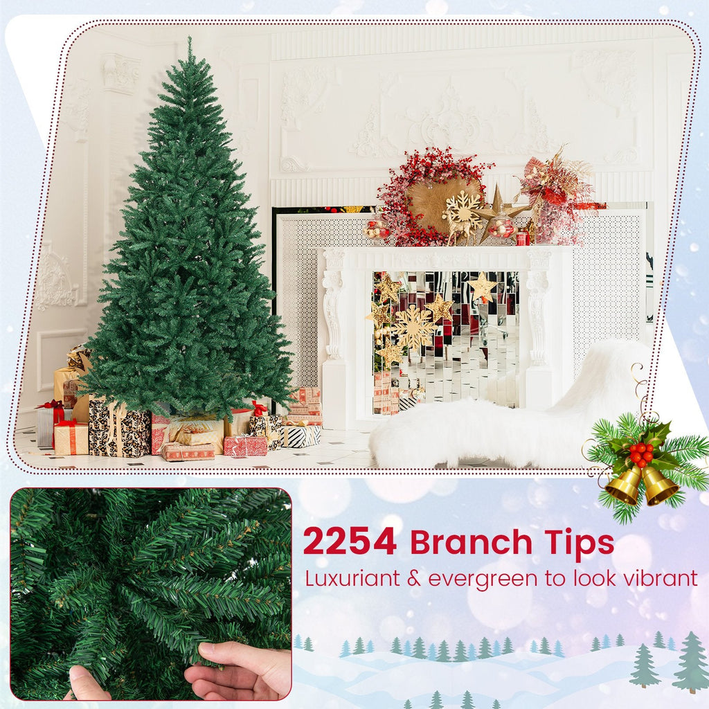 7.5 FT Hinged Artificial Christmas Tree with 2254 Branch Tips and Folding Metal Stand, Unlit