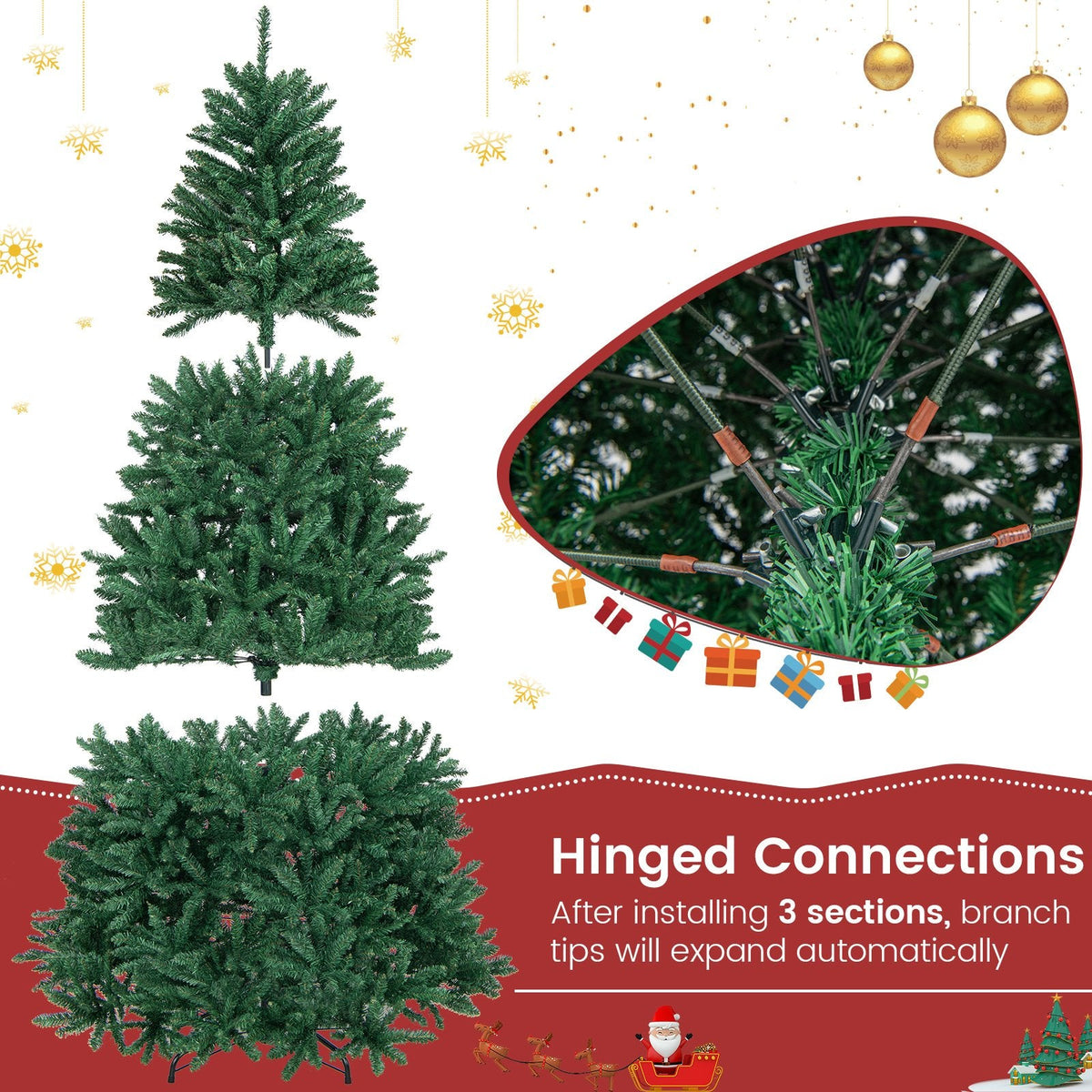 7.5 FT Hinged Artificial Christmas Tree with 2254 Branch Tips and Folding Metal Stand, Unlit