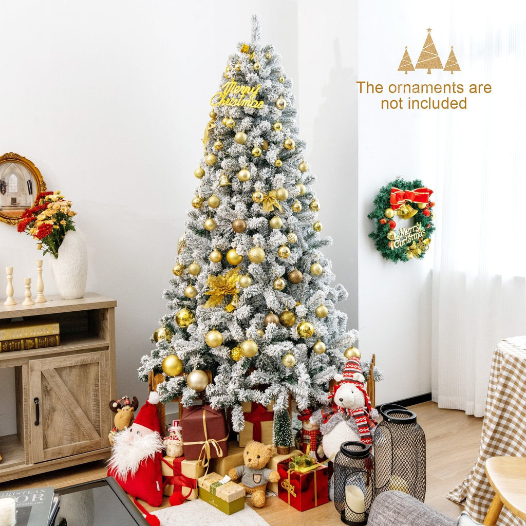 7.5 FT Snow Flocked Artificial Christmas Tree, Unlit, 1010 Tips, Four Hinged Sections