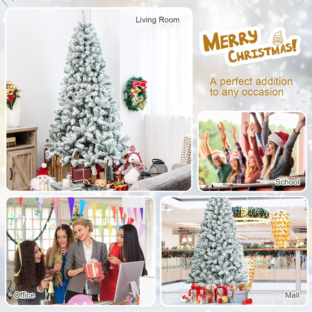 7.5 FT Snow Flocked Artificial Christmas Tree, Unlit, 1010 Tips, Four Hinged Sections
