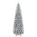 7.5 FT Unlit Snow Flocked Pencil Christmas Tree, 2.2 FT Wide, 641 Tips, Hinged Branches