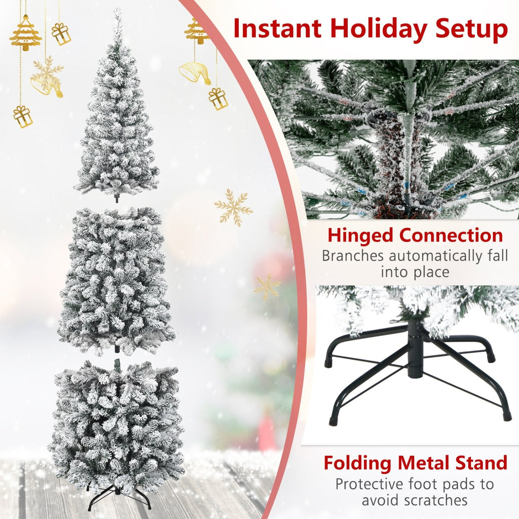 7.5 FT Unlit Snow Flocked Pencil Christmas Tree, 2.2 FT Wide, 641 Tips, Hinged Branches