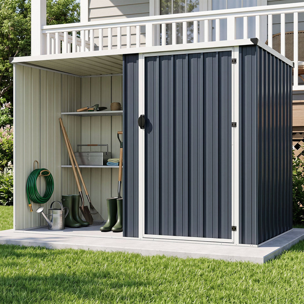 7.6 x 4 Ft Outdoor Metal Storage Shed with Lockable Single Door-Gray