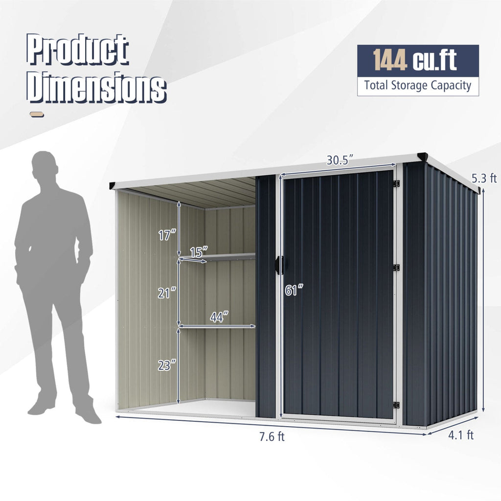 7.6 x 4 Ft Outdoor Metal Storage Shed with Lockable Single Door-Gray