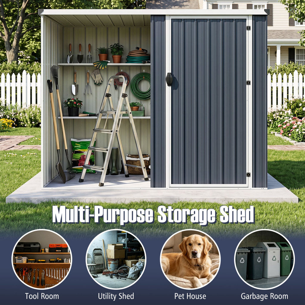 7.6 x 4 Ft Outdoor Metal Storage Shed with Lockable Single Door-Gray