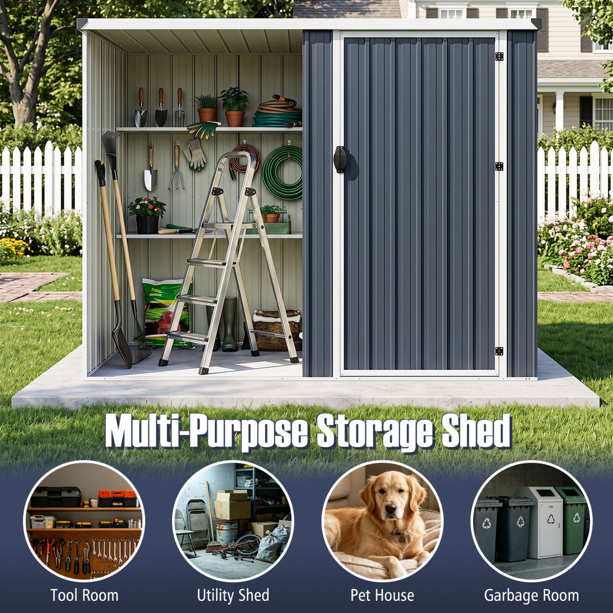 7.6 x 4 Ft Outdoor Metal Storage Shed with Lockable Single Door-Gray