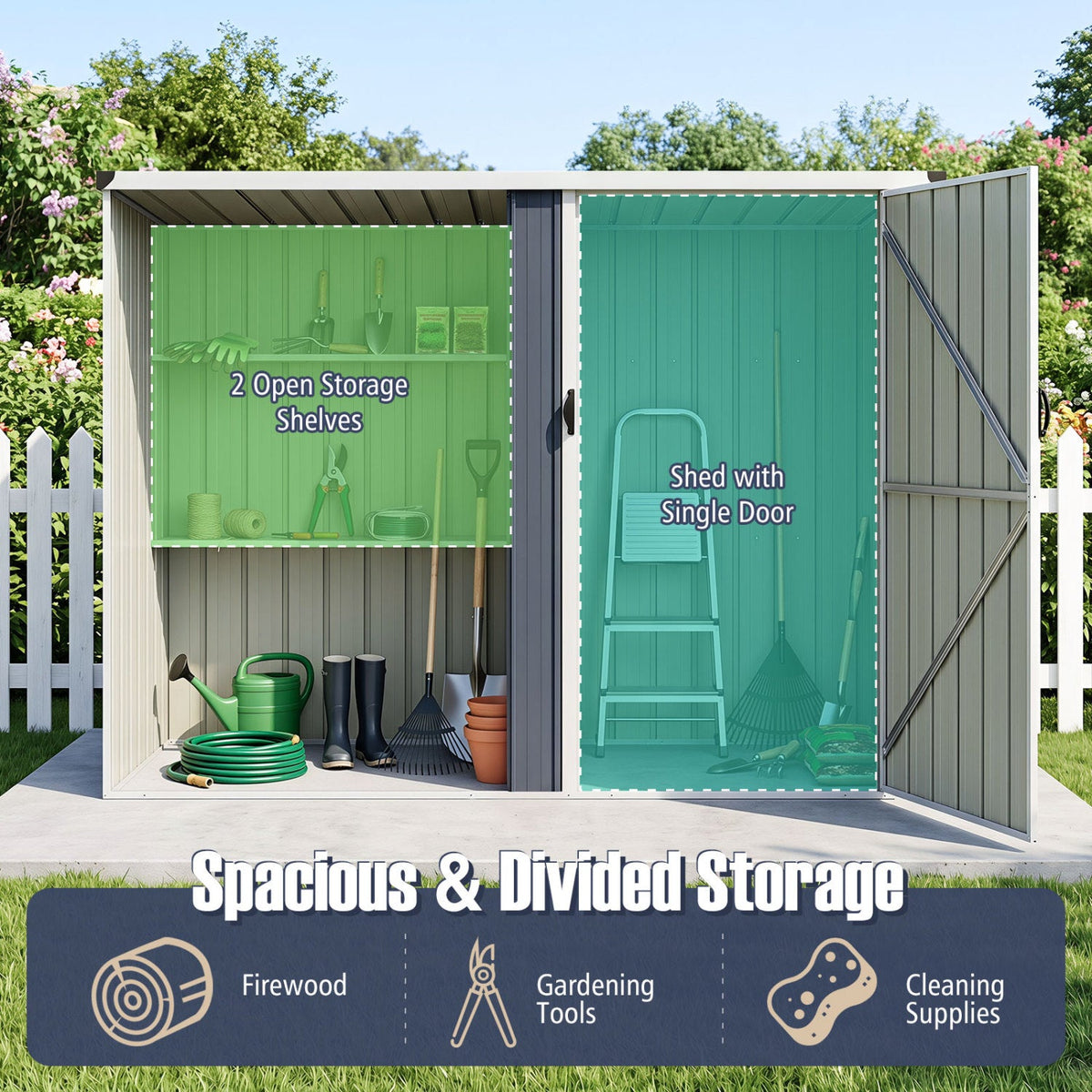 7.6 x 4 Ft Outdoor Metal Storage Shed with Lockable Single Door-Gray