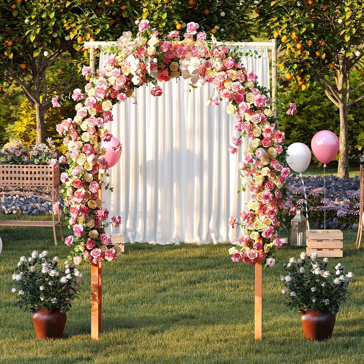 7.7 Feet Garden Arch Wooden Arbor for Climbing Plants