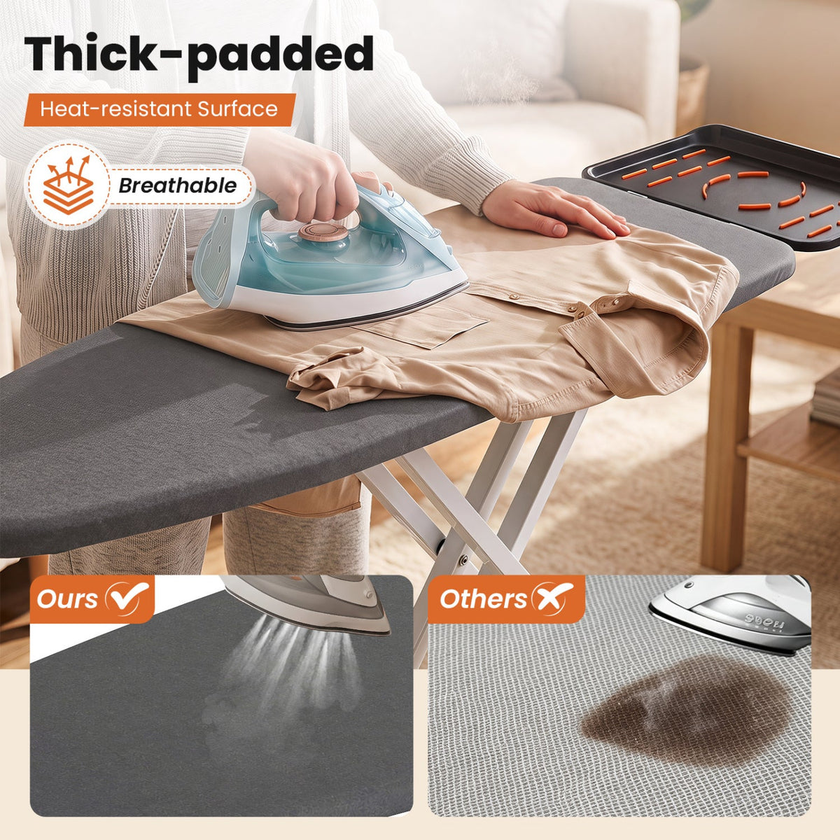 7 Adjustable Height Foldable Full Size Ironing Board with Iron Rest and Heat-resistant Surface