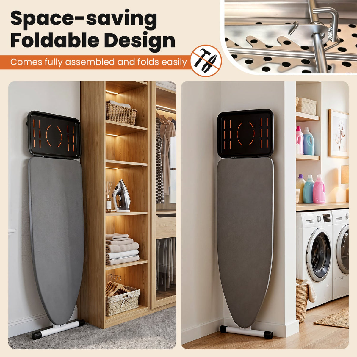 7 Adjustable Height Foldable Full Size Ironing Board with Iron Rest and Heat-resistant Surface