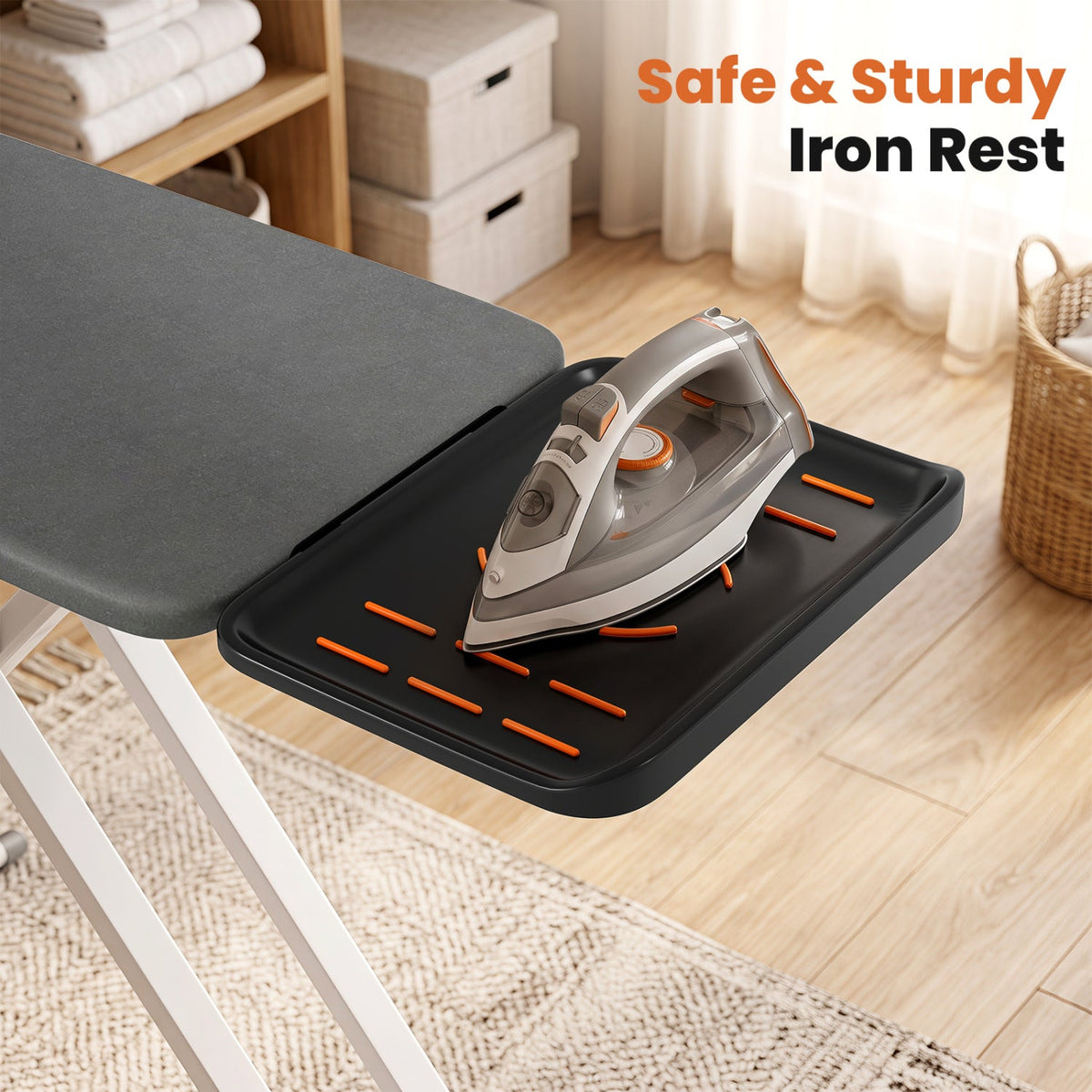 7 Adjustable Height Foldable Full Size Ironing Board with Iron Rest and Heat-resistant Surface