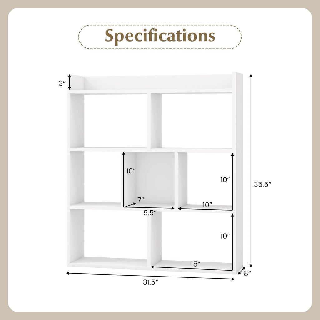 White 7 Cube Open Back Bookshelf with Raised Top Edge and 2 Anti Toppling Devices