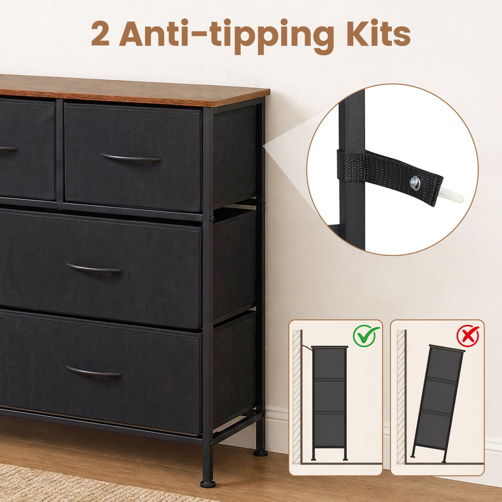 7-Drawer Wide Dresser with 2-Sized Folding Fabric Drawers for Bedroom-Black