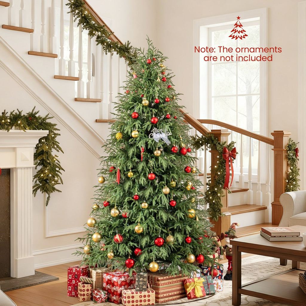 7 FT Pre-Lit Artificial Christmas Tree, Hinged, 1217 Soft TPE and PVC Tips with 400 Warm White LEDs
