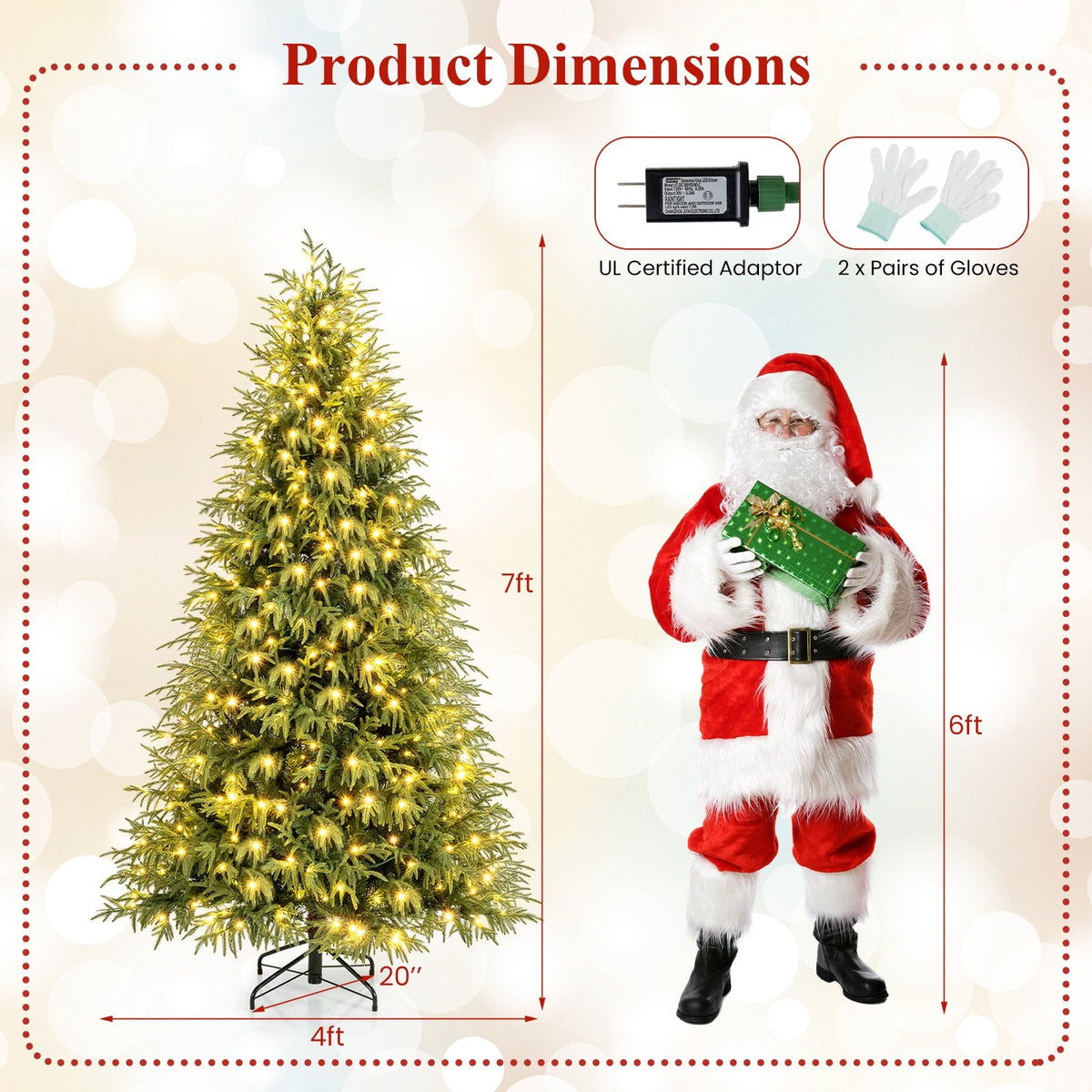 7 FT Pre-Lit Artificial Christmas Tree, Hinged, 1217 Soft TPE and PVC Tips with 400 Warm White LEDs
