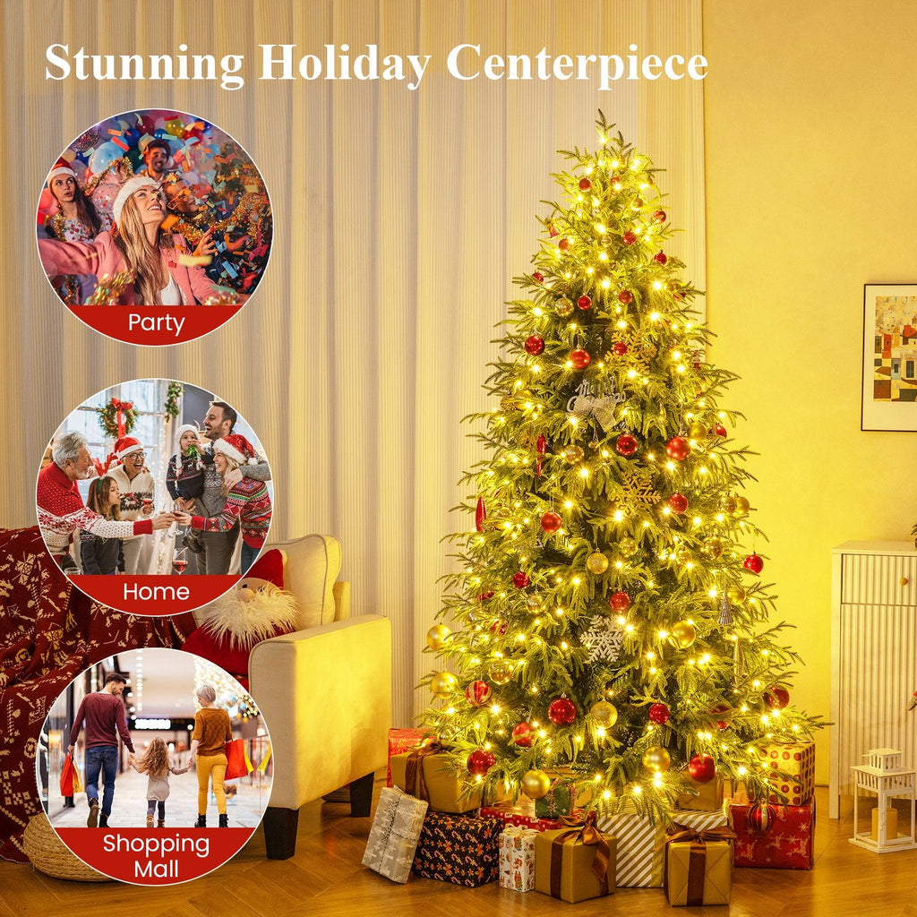 7 FT Pre-Lit Artificial Christmas Tree, Hinged, 1217 Soft TPE and PVC Tips with 400 Warm White LEDs