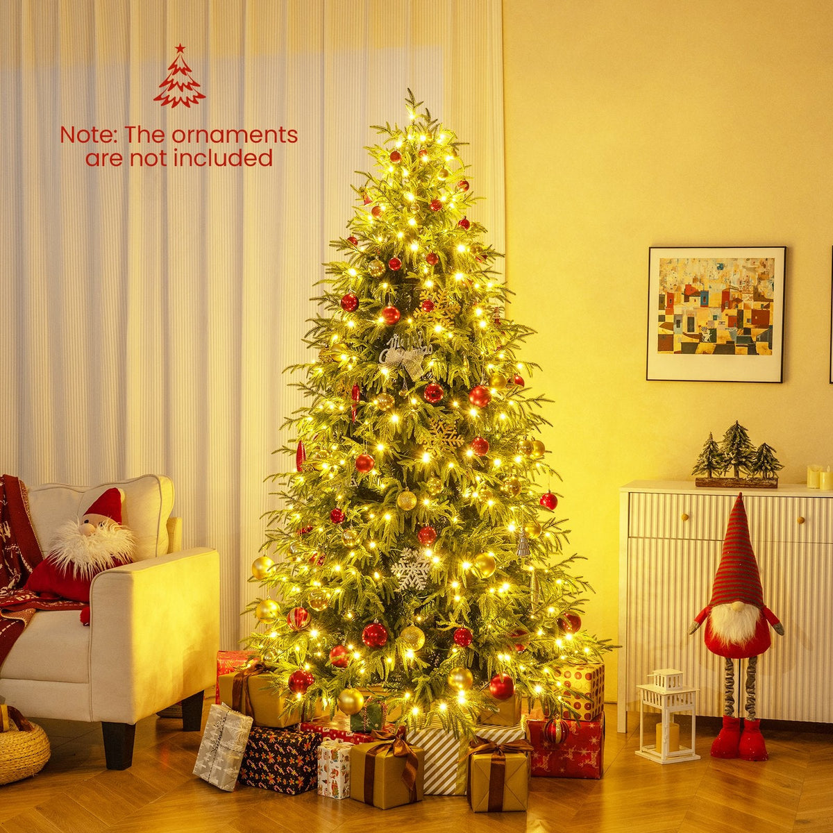 7 FT Pre-Lit Artificial Christmas Tree, Hinged, 1217 Soft TPE and PVC Tips with 400 Warm White LEDs