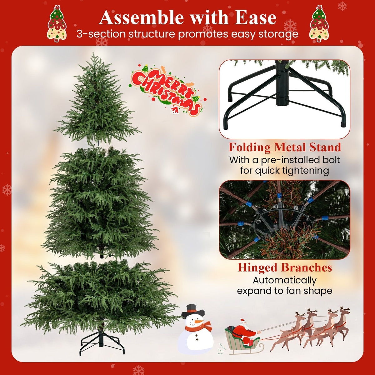 7 FT Pre-Lit Artificial Christmas Tree, Hinged, 1217 Soft TPE and PVC Tips with 400 Warm White LEDs