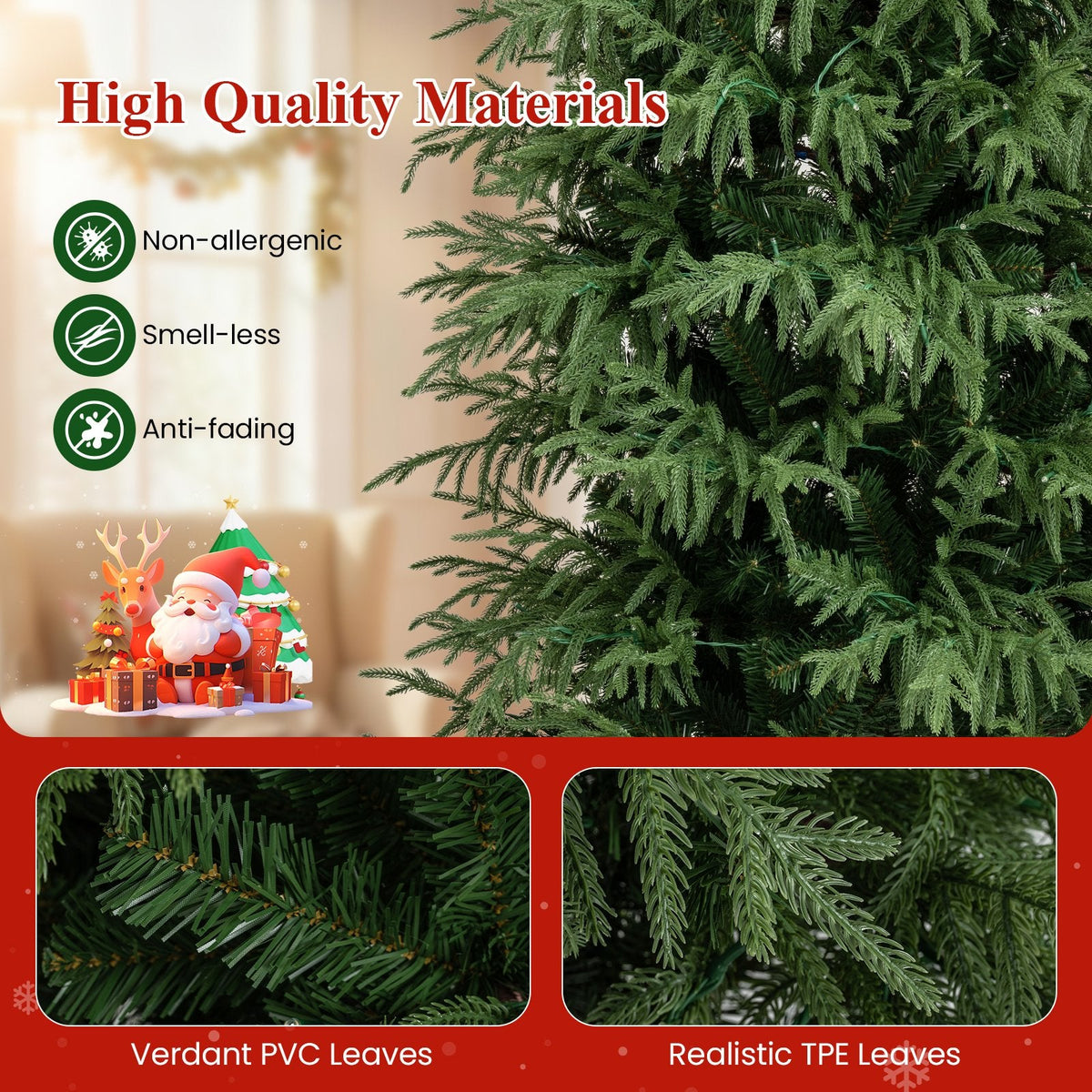 7 FT Pre-Lit Artificial Christmas Tree, Hinged, 1217 Soft TPE and PVC Tips with 400 Warm White LEDs