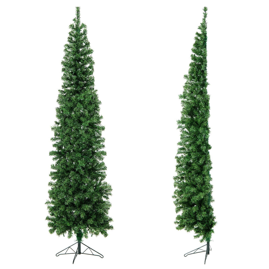 7 FT Pre-Lit Half Christmas Tree, Flat Back Wall Tree with 450 Tips and 150 Warm White Lights
