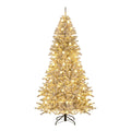 7 FT Silver Snow Flocked Pre-Lit Christmas Tree, 905 Tips, 65 Frosted Sphere Lights and Remote