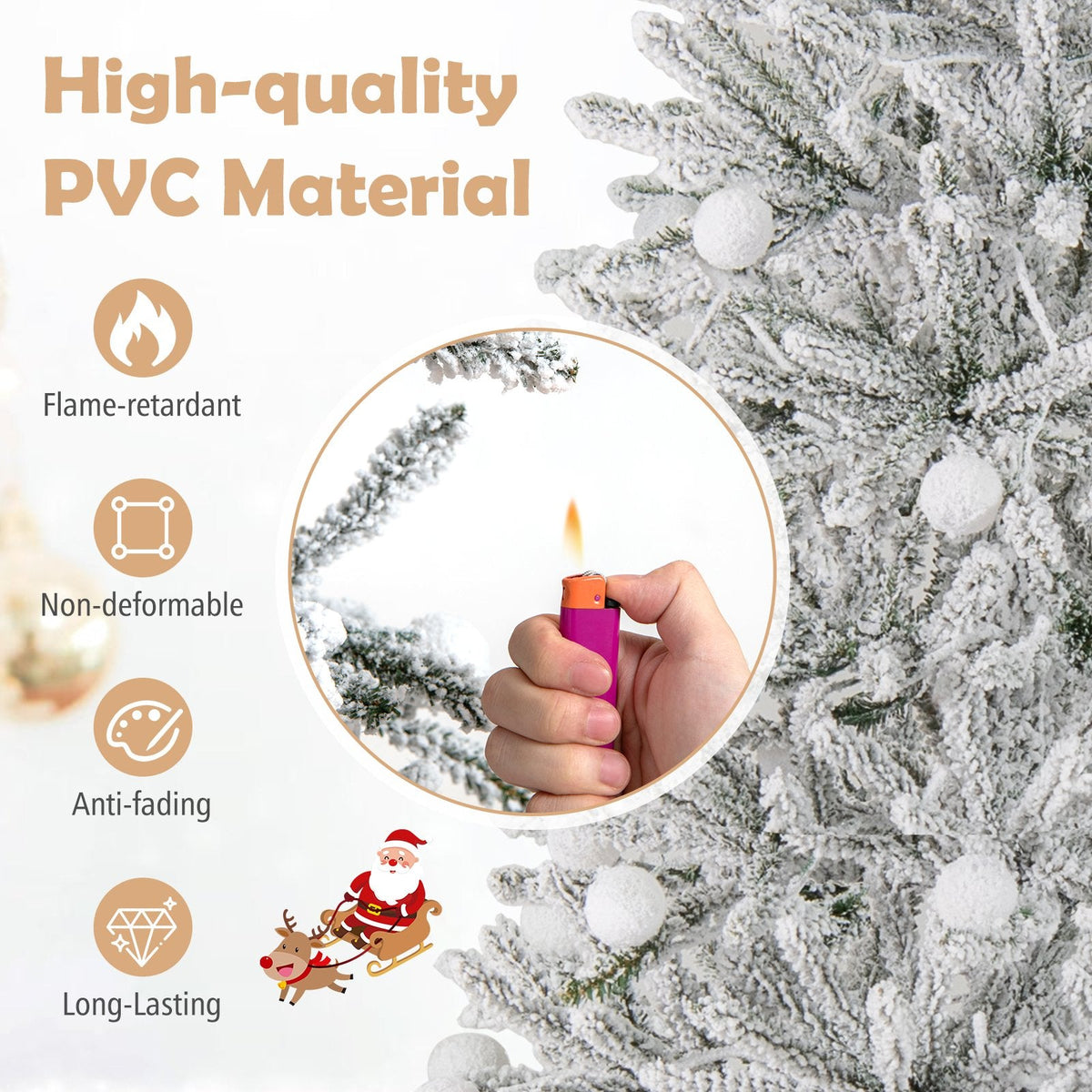 7 FT Silver Snow Flocked Pre-Lit Christmas Tree, 905 Tips, 65 Frosted Sphere Lights and Remote