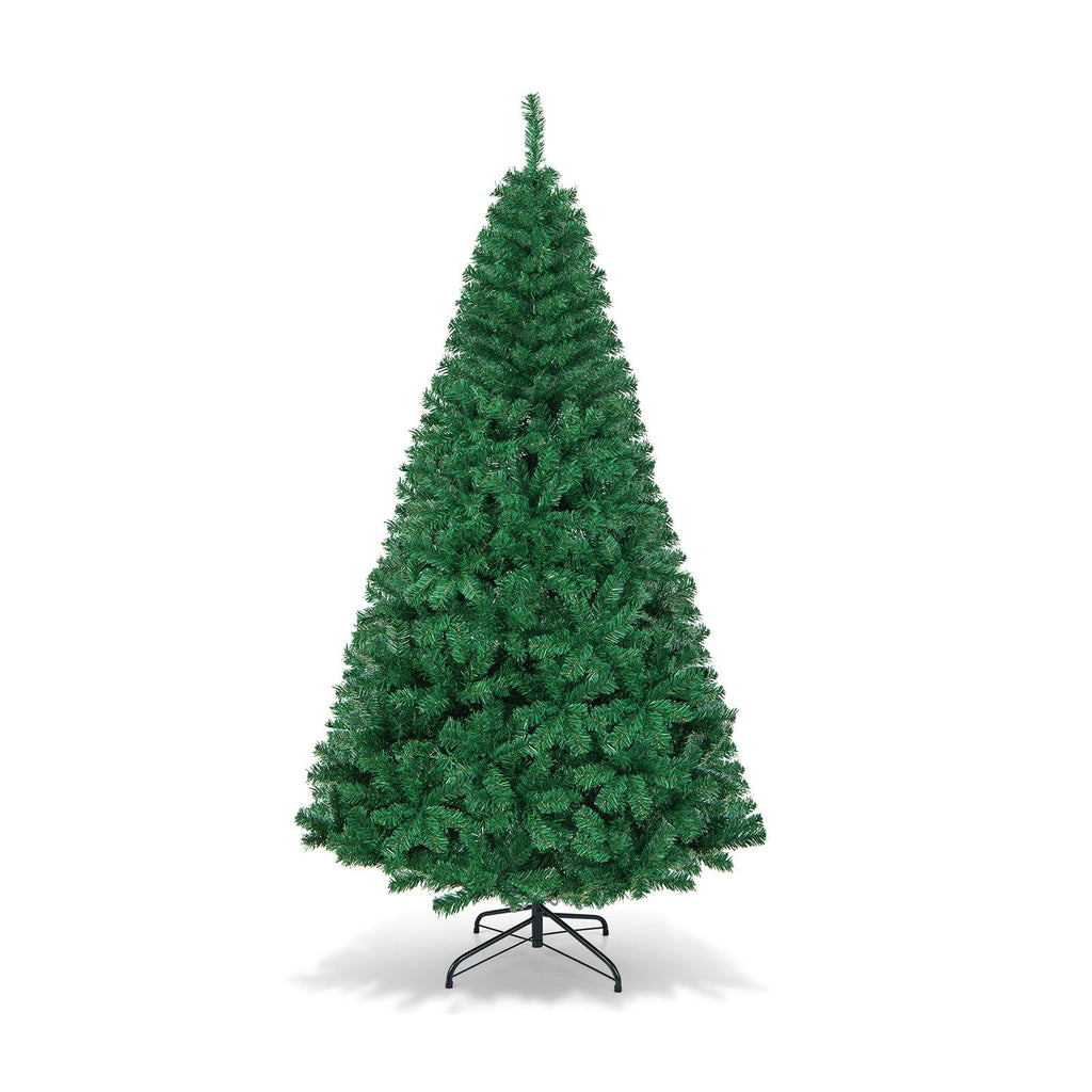 7 FT Unlit Hinged Artificial Christmas Tree with 950 PVC Tips and a Solid Metal Stand