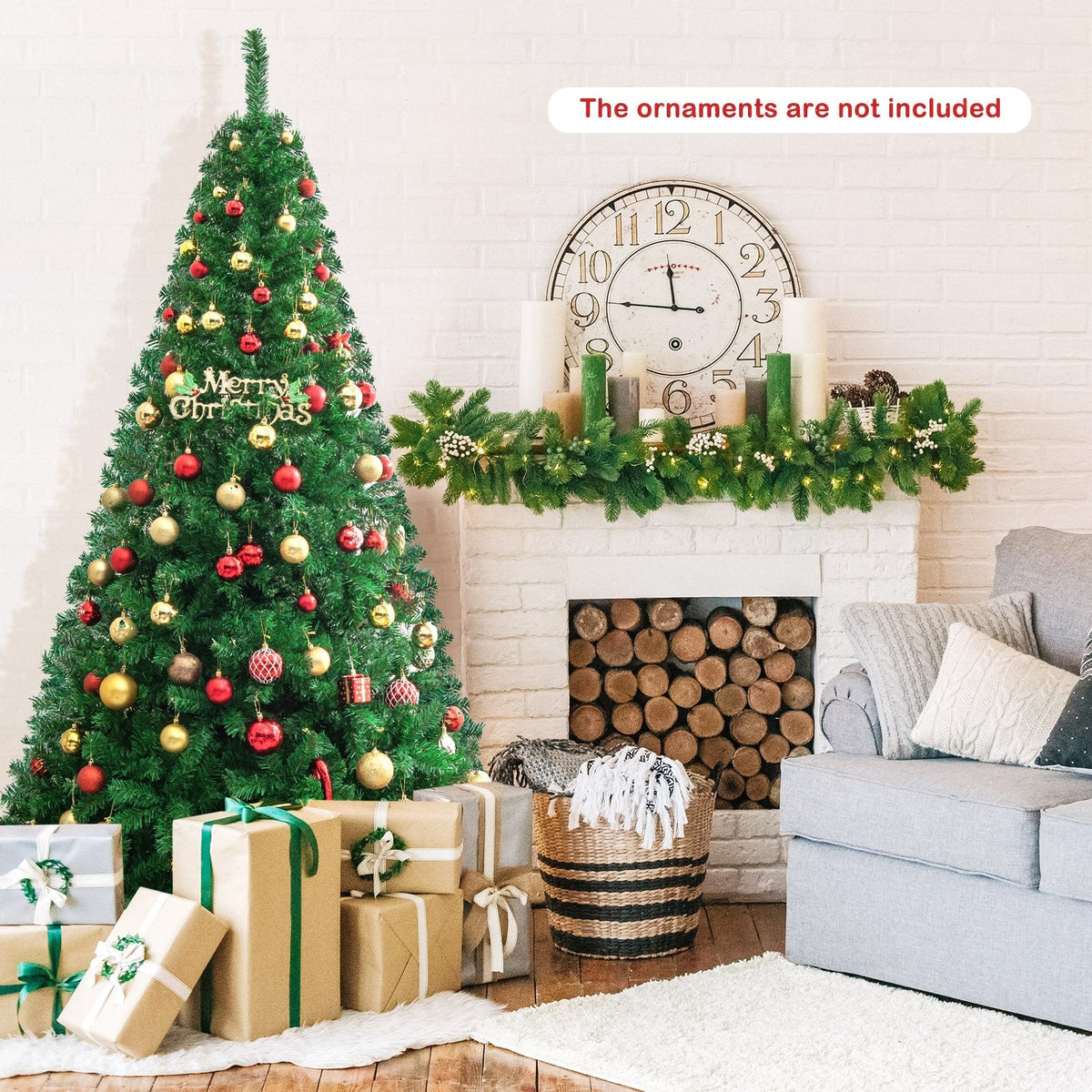 7 FT Unlit Hinged Artificial Christmas Tree with 950 PVC Tips and a Solid Metal Stand