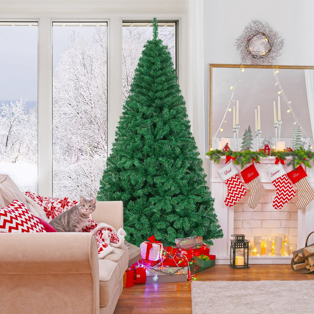 7 FT Unlit Hinged Artificial Christmas Tree with 950 PVC Tips and a Solid Metal Stand