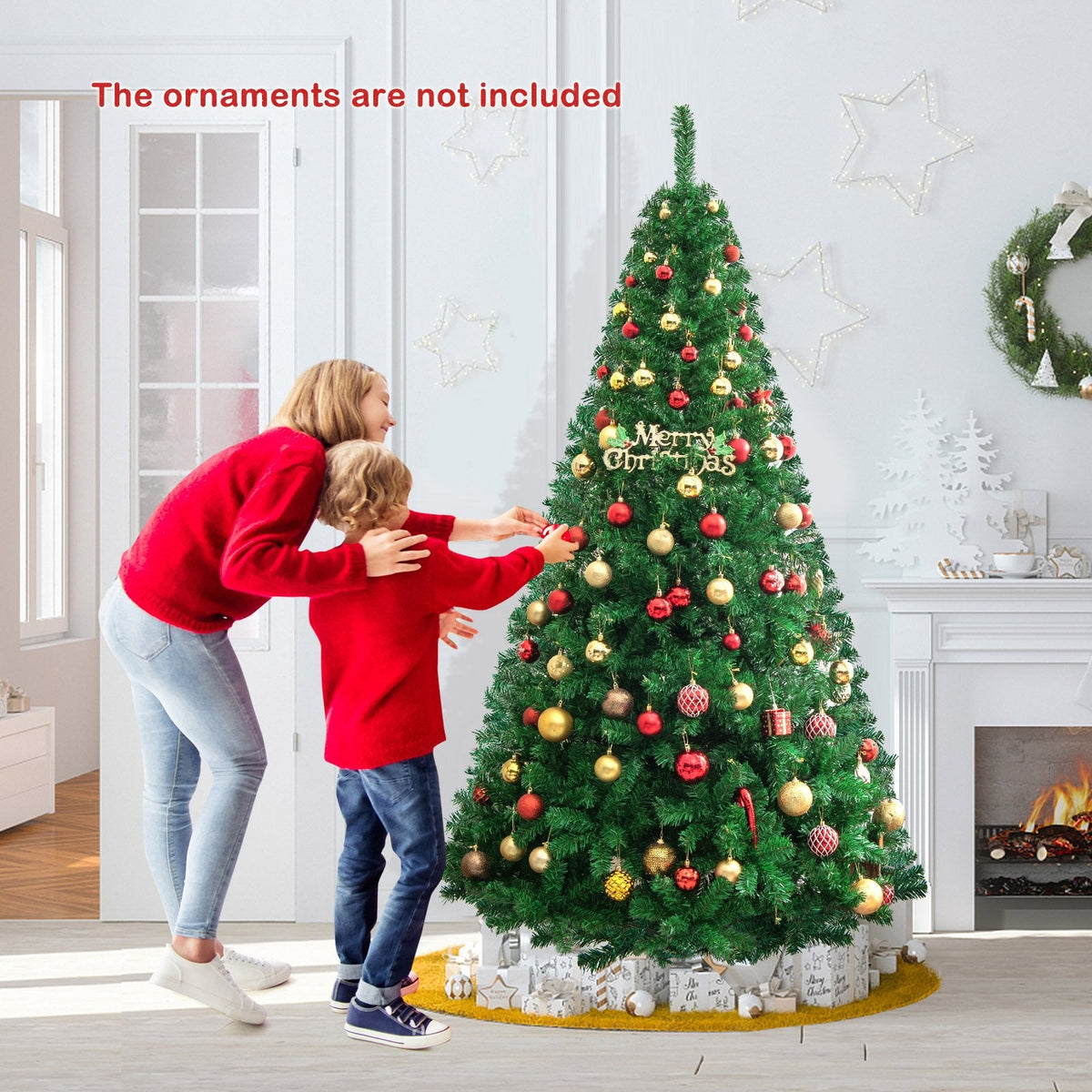 7 FT Unlit Hinged Artificial Christmas Tree with 950 PVC Tips and a Solid Metal Stand
