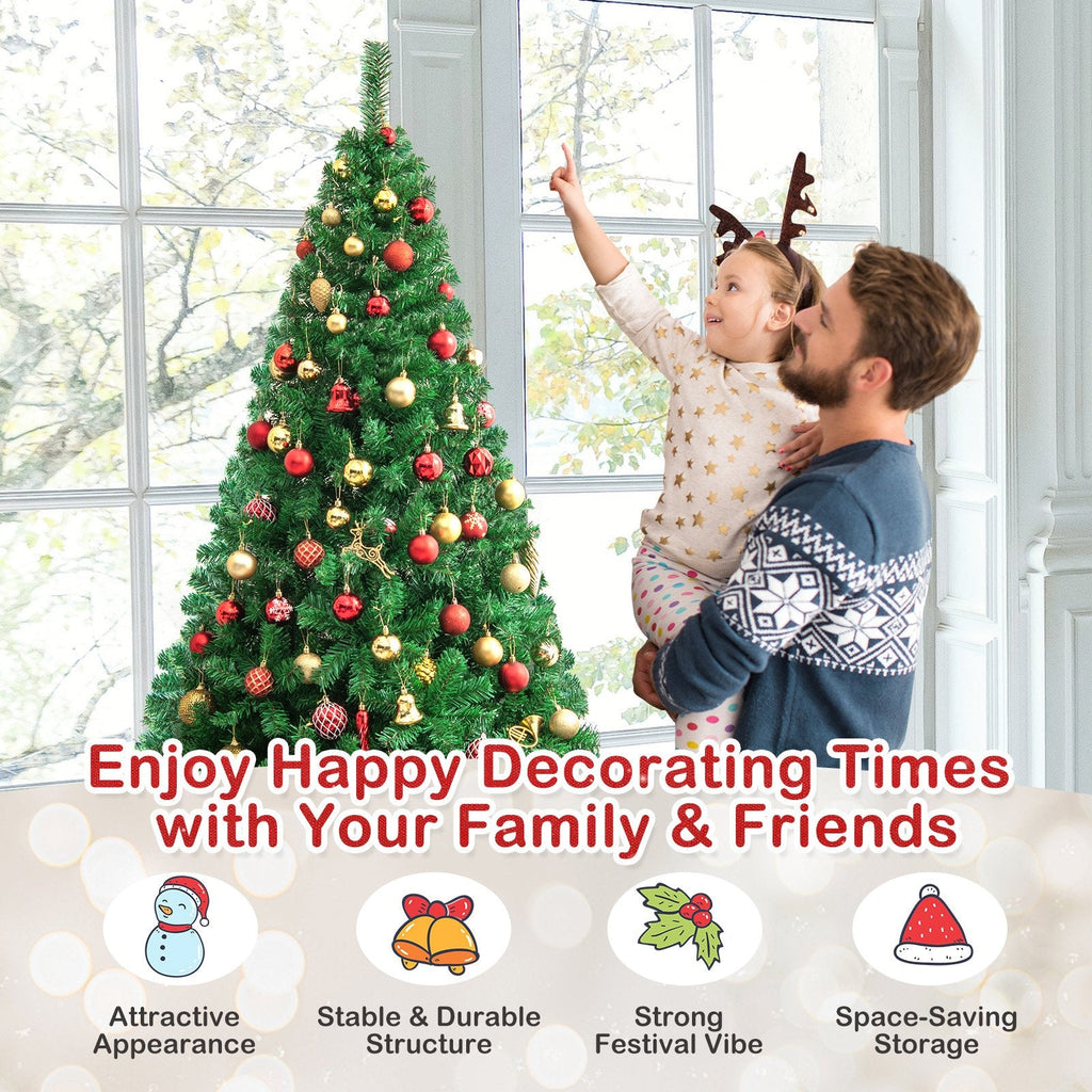 7 FT Unlit Hinged Artificial Christmas Tree with 950 PVC Tips and a Solid Metal Stand