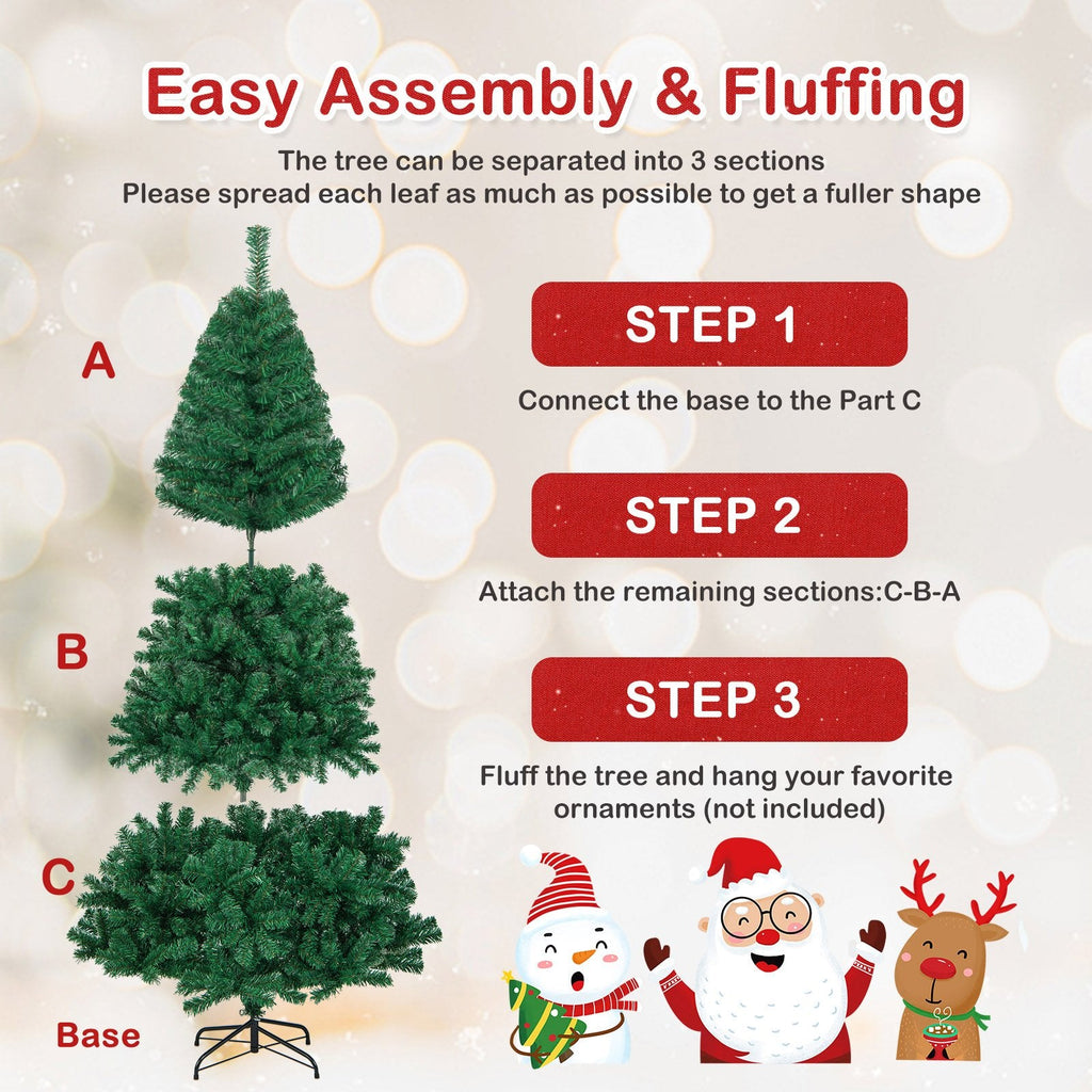 7 FT Unlit Hinged Artificial Christmas Tree with 950 PVC Tips and a Solid Metal Stand