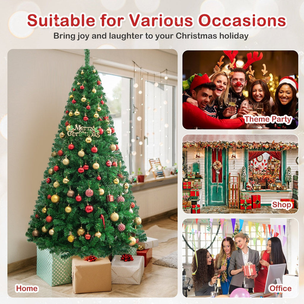 7 FT Unlit Hinged Artificial Christmas Tree with 950 PVC Tips and a Solid Metal Stand