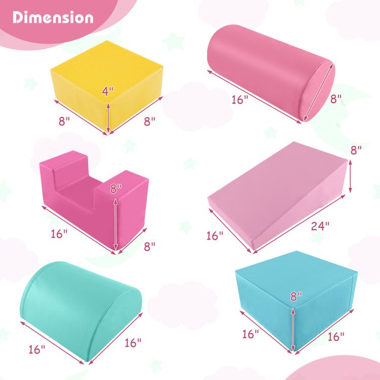 7-in-1 Pikler Triangle Set with 6-Piece Foam Blocks for Toddlers Indoor Playground