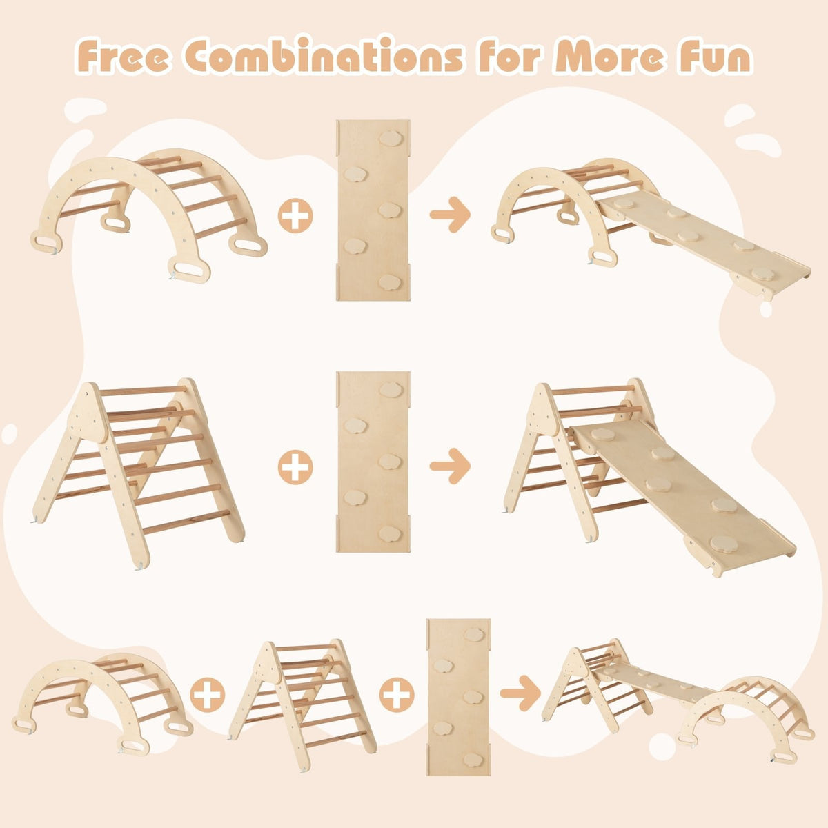 7-in-1 Pikler Triangle Set with 6-Piece Foam Blocks for Toddlers Indoor Playground
