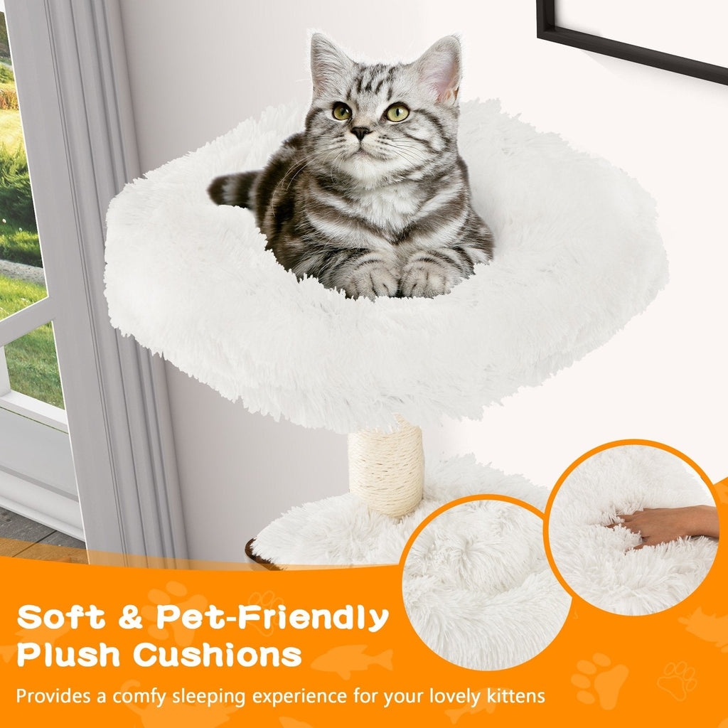 71 Inch Seven Tier Wooden Cat Tree with a Two Entrance Condo and Self Groomer