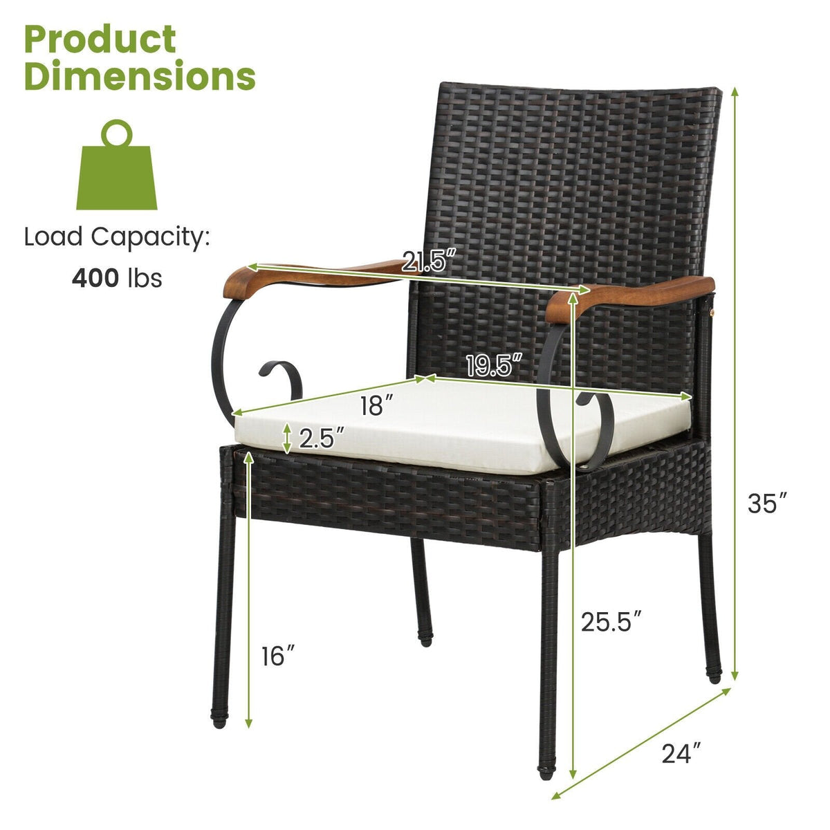 7 Piece Wicker Patio Dining Set for 6, 63 by 36 Inch Acacia Table and Six Chairs with Acacia Armrests